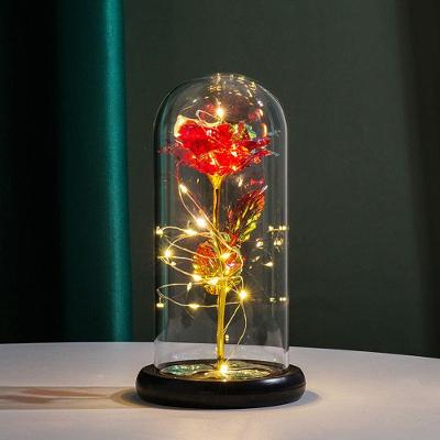 Luminária De Rosa Com Cupula De Vidro Luzes De Led Vermelha