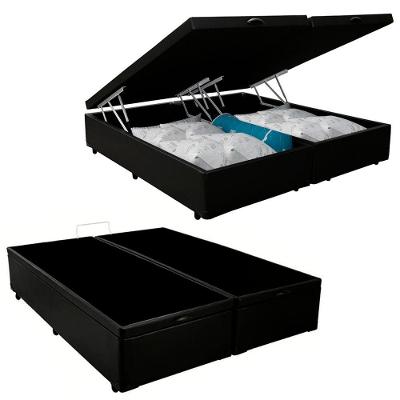 Box  Baú  King Bipartido Sintético Mega Cama-Preto
