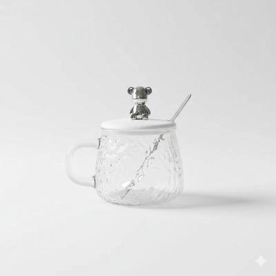 Copo Caneca De Vidro Com Colher Tampa Com Urso - Wm