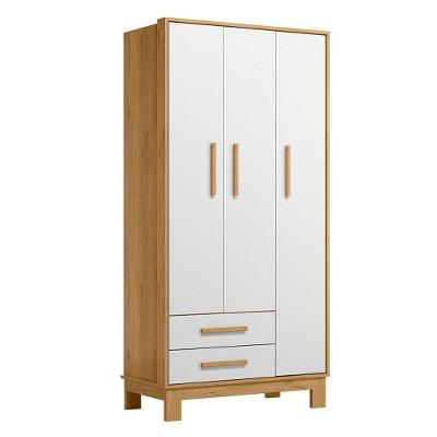 Guarda Roupa e Cômoda Q Encanto Slim 3 Portas Giratórias 2 Gavetas em MDP Freijó TOQ Branco