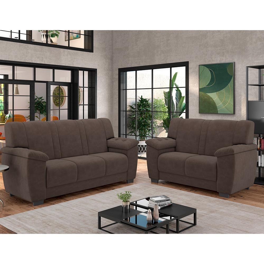 Conjunto De Sofá 2 E 3 Lugares Turim Besthouse Marrom - 1