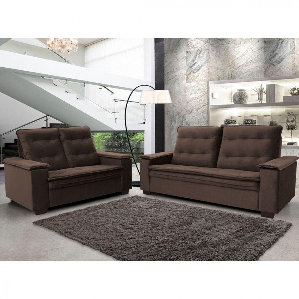 Conjunto De Estofado Porto 3 2 Lugares Hellen Marrom/Café - 1