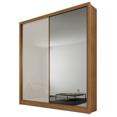 Guarda Roupa Solteiro Com Espelho Mdf 3 Gavetas - Virtus -cumaru/fendi - Móveis Novo Horizonte