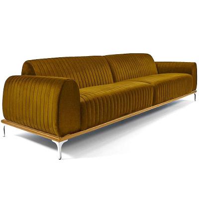 Sofá Molino 3 Lugares 230cm Pés Alumínio Veludo Mostarda - Nexta Casa