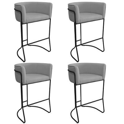 Kit 04 Banquetas Alta Com Encosto Betina Base Preto Poliéster Cinza - Nexta Casa