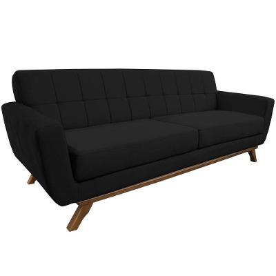 Sofá 03 Lugares 180cm Sala De Estar Miami Veludo Preto - Nexta Casa