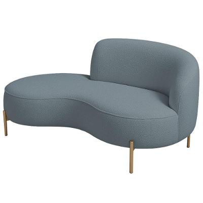 Sofá Curvo 3 Lugares 180cm Braço Esq. Thommy Pés Ouro Bouclé Azul Claro - Nexta Casa