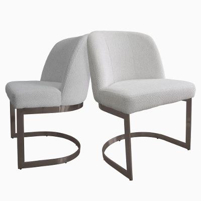 Kit 2 Cadeiras De Jantar Cléo Base Titânio Linho Bouclé Off White - Nexta Casa