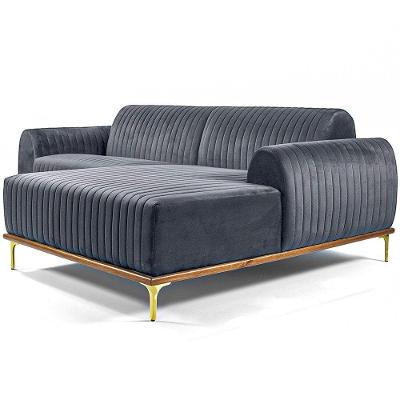 Sofá Molino 3 Lugares 230cm Chaise Esquerdo Pés Gold Veludo Titânio - Nexta Casa