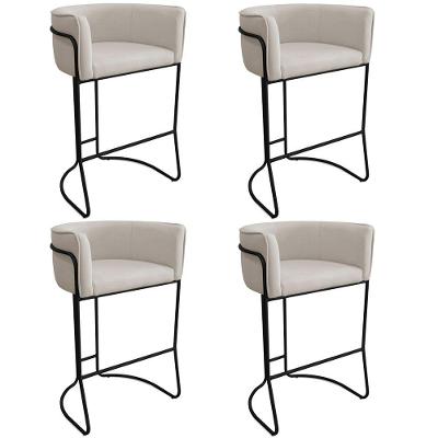 Kit 04 Banquetas Alta Com Encosto Betina Base Preto Poliéster Off White - Nexta Casa