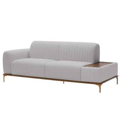 Sofá Molino 3 Lugares 180cm C/mesa Auxiliar Esquerdo Pés Ouro.f Bouclé Cinza Claro - Nexta Casa