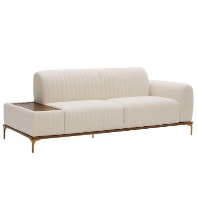 Sofá Molino 3 Lugares 210cm C/mesa Auxiliar Direito Pés Ouro.f Bouclé Off White - Nexta Casa