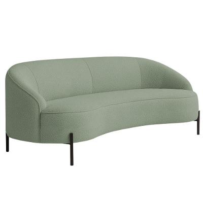 Sofá Curvo Porto 03 Lugares 180cm Pés Preto Bouclé Verde Claro - Nexta Casa