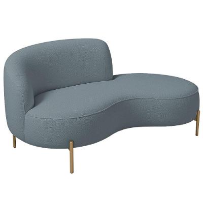 Sofá Curvo 3 Lugares 180cm Braço Dir. Thommy Pés Ouro Bouclé Azul Claro - Nexta Casa