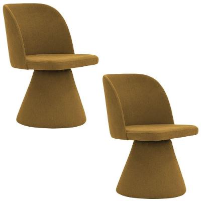 Kit 02 Cadeiras De Jantar Giratória Liz Linho Mostarda - Nexta Casa Cor Mostarda