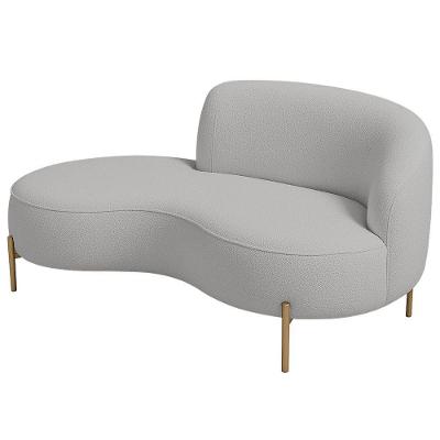 Sofá Curvo 3 Lugares 180cm Braço Esq. Thommy Pés Ouro Bouclé Cinza Claro - Nexta Casa