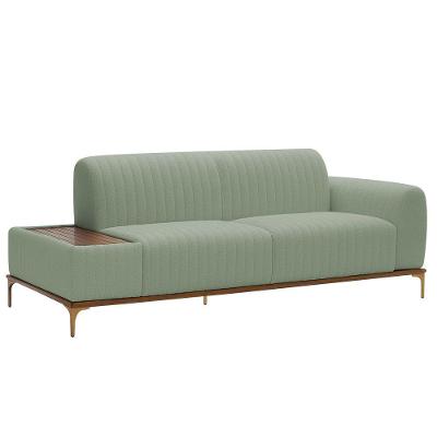 Sofá Molino 3 Lugares 210cm C/mesa Auxiliar Direito Pés Ouro.f Bouclé Verde Claro - Nexta Casa