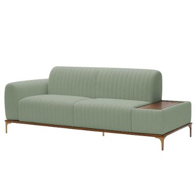 Sofá Molino 3 Lugares 210cm C/mesa Auxiliar Esquerdo Pés Ouro.f Bouclé Verde Claro - Nexta Casa