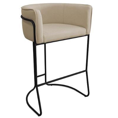 Banqueta Alta Com Encosto Betina Base Preto Linho Areia - Nexta Casa