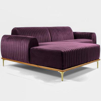 Sofá Molino 3 Lugares 230cm Chaise Direito Pés Gold Veludo Roxo - Nexta Casa