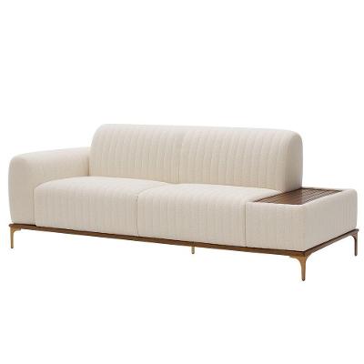 Sofá Molino 3 Lugares 210cm C/mesa Auxiliar Esquerdo Pés Ouro.f Bouclé Off White - Nexta Casa