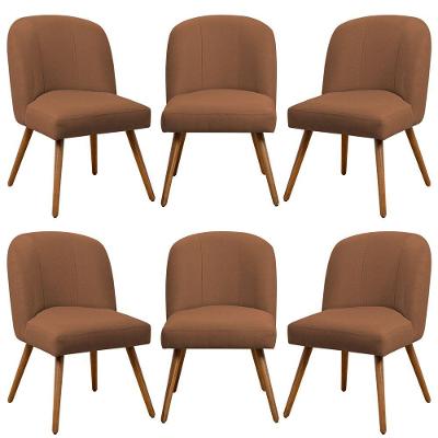 Kit 06 Cadeiras De Jantar Cléo Pés Palito Linho Terracota - Nexta Casa