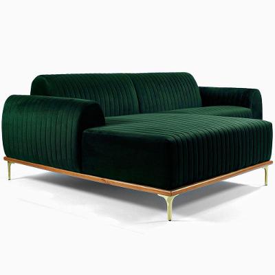 Sofá Molino 3 Lugares 230cm Chaise Direito Pés Gold Veludo Verde - Nexta Casa