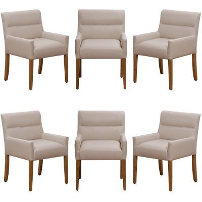 Kit 6 Cadeiras Para Mesa De Jantar Angel Base Madeira Corano Bege - Nexta Casa