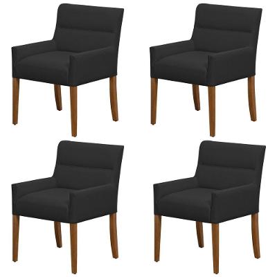Kit 4 Cadeiras Para Mesa De Jantar Angel Base Madeira Corano Preto - Nexta Casa