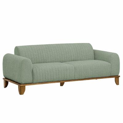 Sofá Molino 3 Lugares 180cm Pés Madeira Castanho Bouclé Verde Claro - Nexta Casa