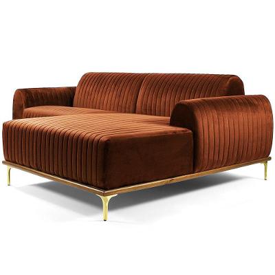 Sofá Molino 3 Lugares 230cm Chaise Esquerdo Pés Gold Veludo Camel - Nexta Casa