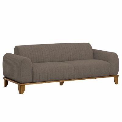 Sofá Molino 3 Lugares 210cm Pés Madeira Castanho Bouclé Marrom - Nexta Casa