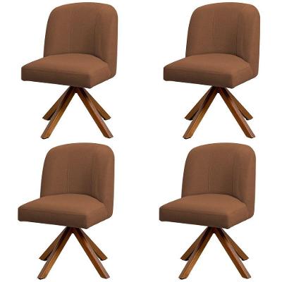 Kit 04 Cadeiras De Jantar Cléo Base Giromad Linho Terracota - Nexta Casa