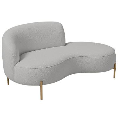 Sofá Curvo 2 Lugares 150cm Braço Dir. Thommy Pés Ouro Bouclé Cinza Claro - Nexta Casa