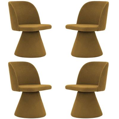 Kit 04 Cadeiras De Jantar Base Fixa Liz Linho Mostarda - Nexta Casa