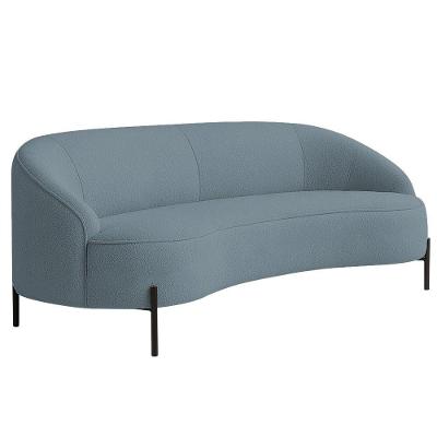 Sofá Curvo Porto 03 Lugares 180cm Pés Preto Bouclé Azul Claro - Nexta Casa