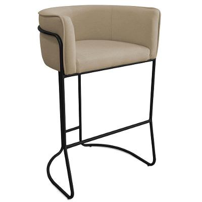 Banqueta Alta Com Encosto Betina Base Preto Linho Bege - Nexta Casa