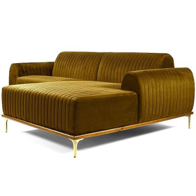 Sofá Molino 3 Lugares 230cm Chaise Esquerdo Pés Gold Veludo Mostarda - Nexta Casa