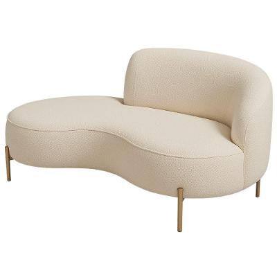 Sofá Curvo 3 Lugares 180cm Braço Esq. Thommy Pés Ouro Bouclé Off White - Nexta Casa