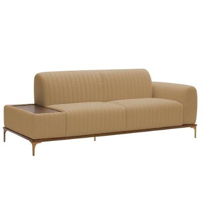Sofá Molino 3 Lugares 210cm C/mesa Auxiliar Direito Pés Ouro.f Bouclé Camel - Nexta Casa