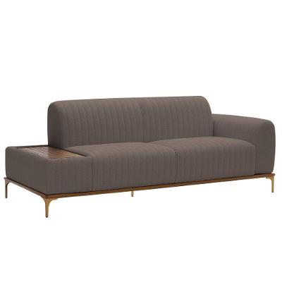 Sofá Molino 3 Lugares 180cm C/mesa Auxiliar Direito Pés Ouro.f Bouclé Marrom - Nexta Casa