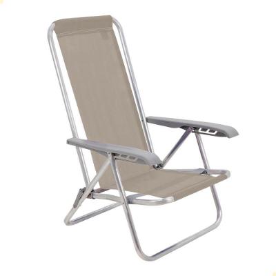 Cadeira de Praia Reclinável Bali 92900105 Assento Camurça Alumínio Dobrável Cinza
