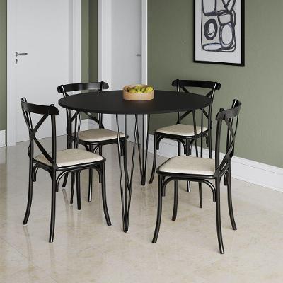 Mesa Com 4 Cadeiras Preta Jantar Preta Com Ferro