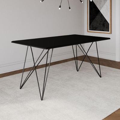 Mesa De Jantar Trama Base Preta Com Tampo Preto 140 X 80