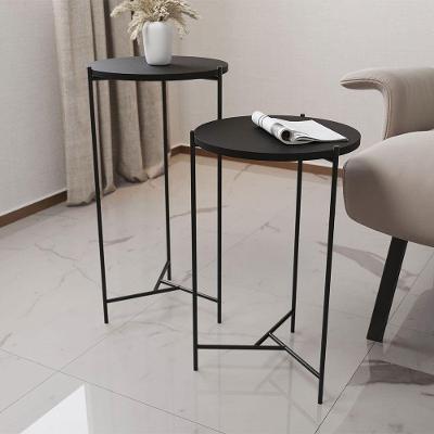 Mesa Lateral Redonda Áquila Preta Tampo Preto - Cor: Preto