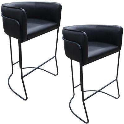 Kit 02 Banquetas Alta Com Encosto Betina Base Preto Fosco Corano Preto - Nexta Casa
