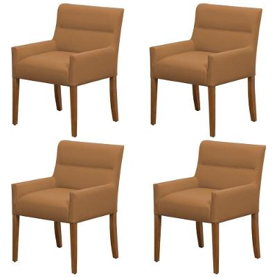 Kit 4 Cadeiras Para Mesa De Jantar Angel Base Madeira Corano Caramelo - Nexta Casa