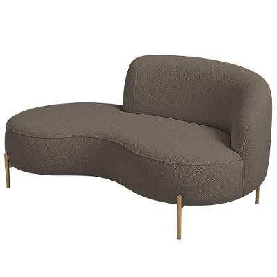 Sofá Curvo 3 Lugares 180cm Braço Esq. Thommy Pés Ouro Bouclé Marrom - Nexta Casa