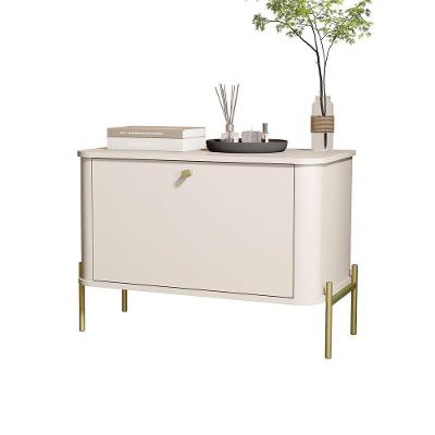 Mesa de Cabeceira Tucupi MDF Moderno Off White com Pés Dourado 54,5CM Altura