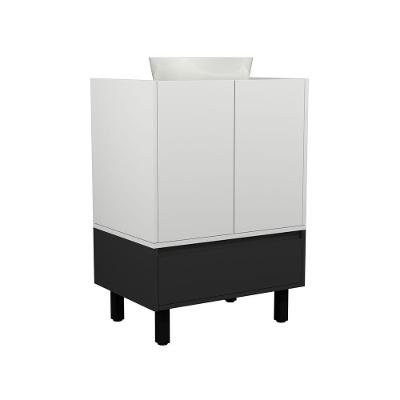 Gabinete para Banheiro Jessé de Chão MDF 60CM Branco Preto com Cuba de Apoio Tampo Marmorite